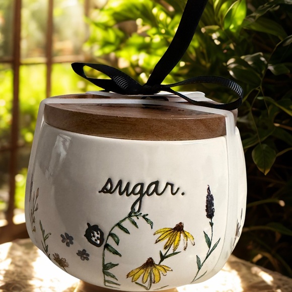 Rae Dunn Other - Rae Dunn White Sugar Jar with Floral Design